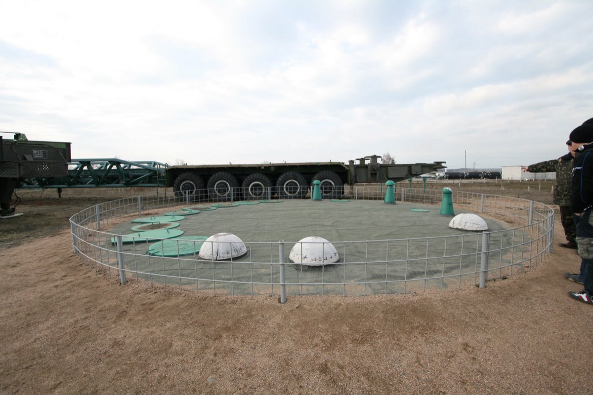 Looking down into an open Soviet-era missile silo preserved at the Strategic Missile Forces Museum in Ukraine.